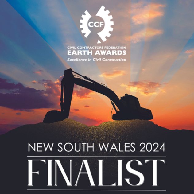 CCF Earth Awards NSW 2024 Finalist banner over a sunset construction scene.
